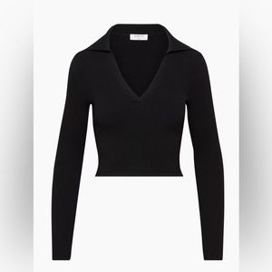 Aritzia babaton sculpt polo long sleeve XXS black